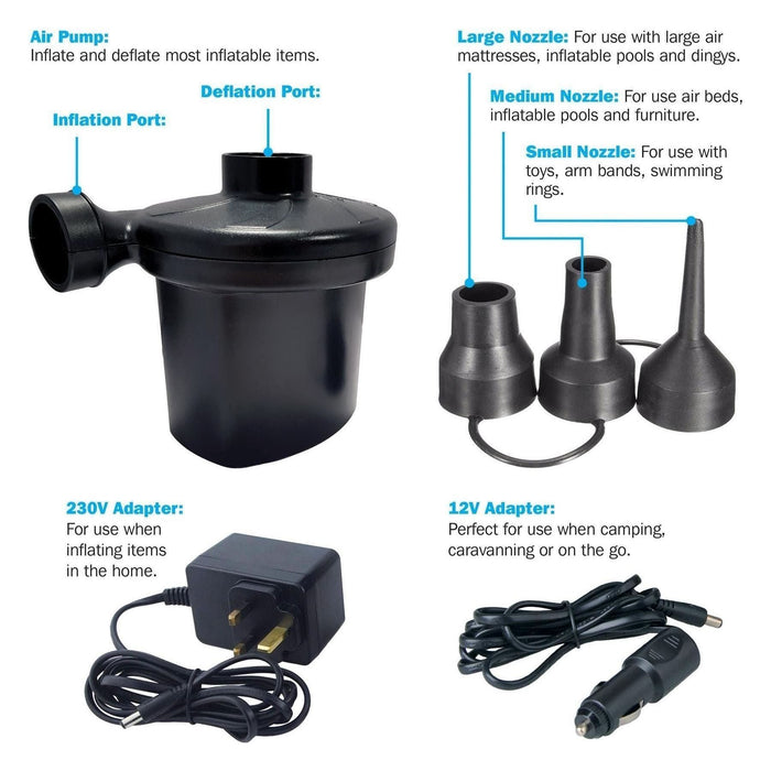 12V Car Auto AC/DC Mains Electric Air Pump Inflator Air Bed Mattress Boat Bestway  - Town Parts