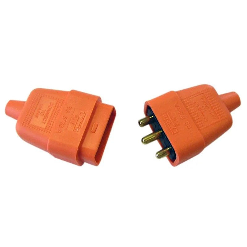 Dencon 3 Pin Rubber Connector Plug 10A Orange - 9416ORNB