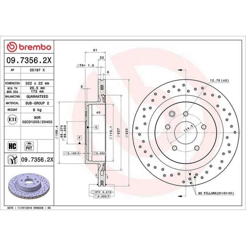 Brembo Xtra 2 x Perforated/Vented Rear Brake Discs 09.7356.2X