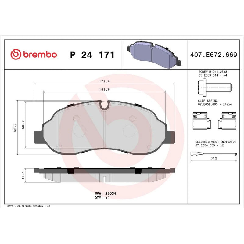 Brembo 4 x Front Brake Pad Set P24171