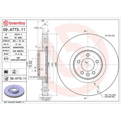 Brembo 2 x Front Brake Discs 09.A773.11