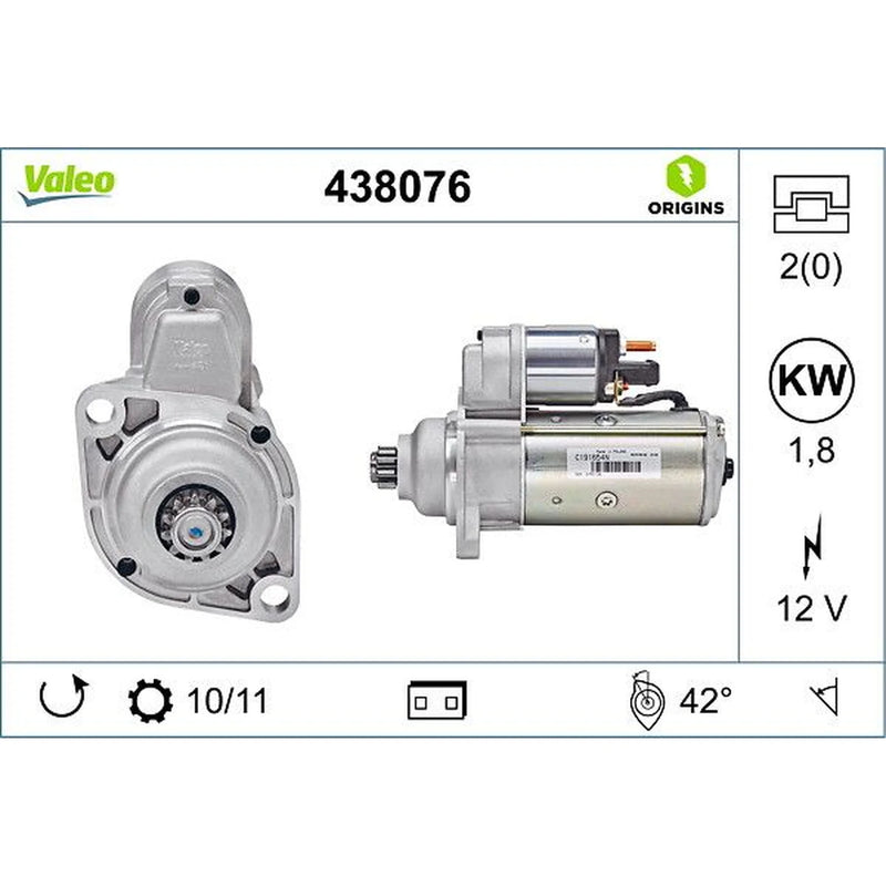 Valeo Starter Motor 12V 1.8kW Teeth 438076