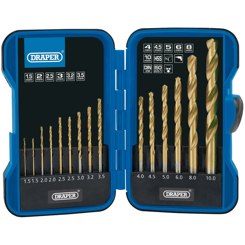 Draper Drill Bit Set 15 Piece HSS Titanium Nitride Coated
