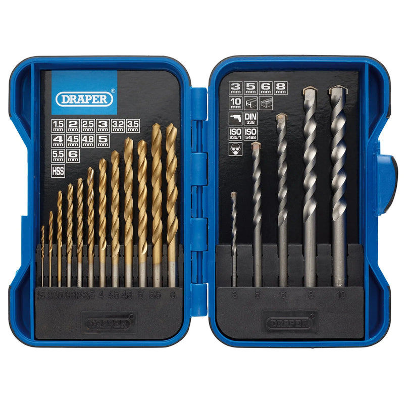 Draper Drill Bit Set 17 Piece HSS & Masonry with Case