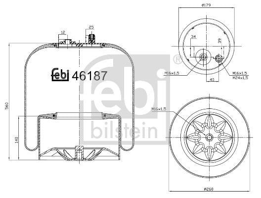 Febi Air Suspension Bellow 260mm Rear