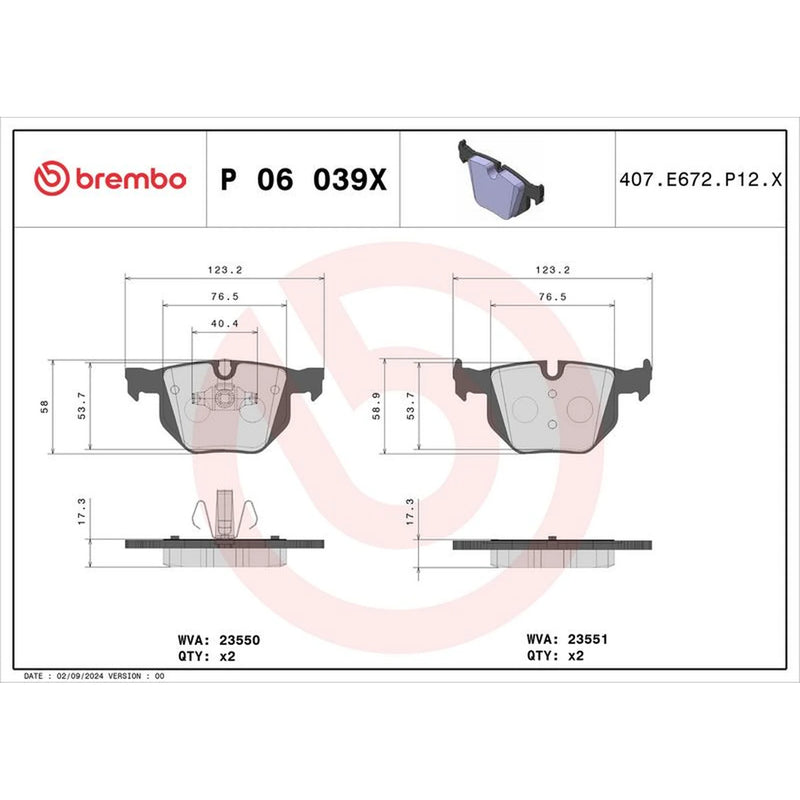 Brembo 4 x Rear Brake Pad Set P06039X