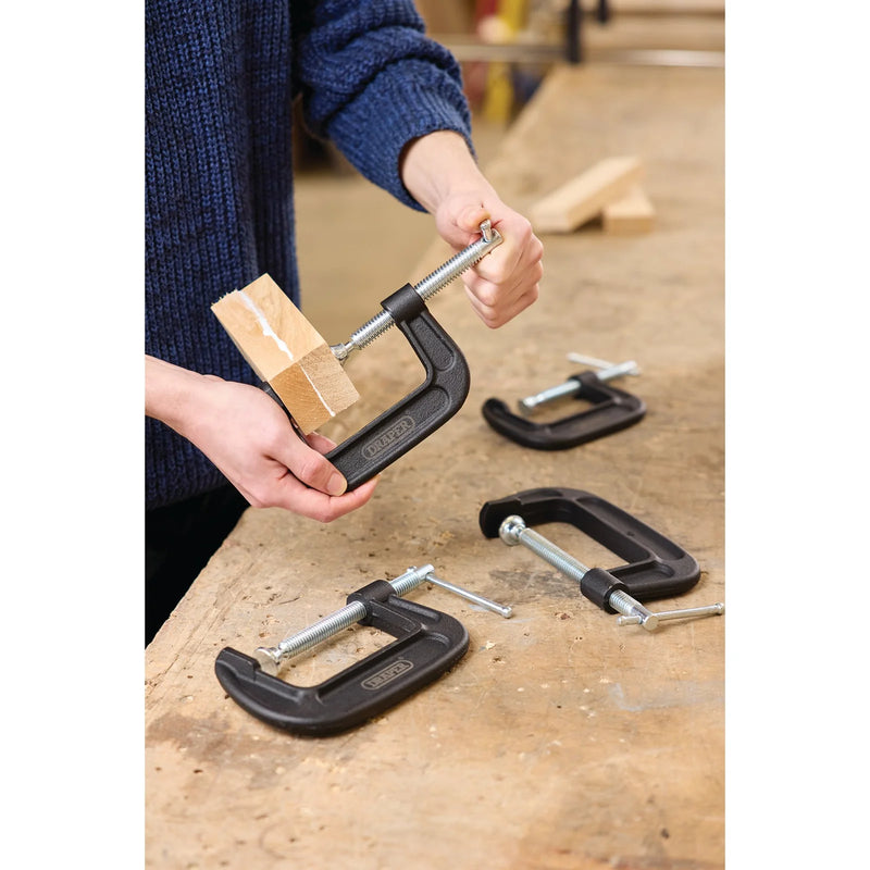 Draper G-Clamp Set 4 Piece Heavy Duty Malleable Cast Iron