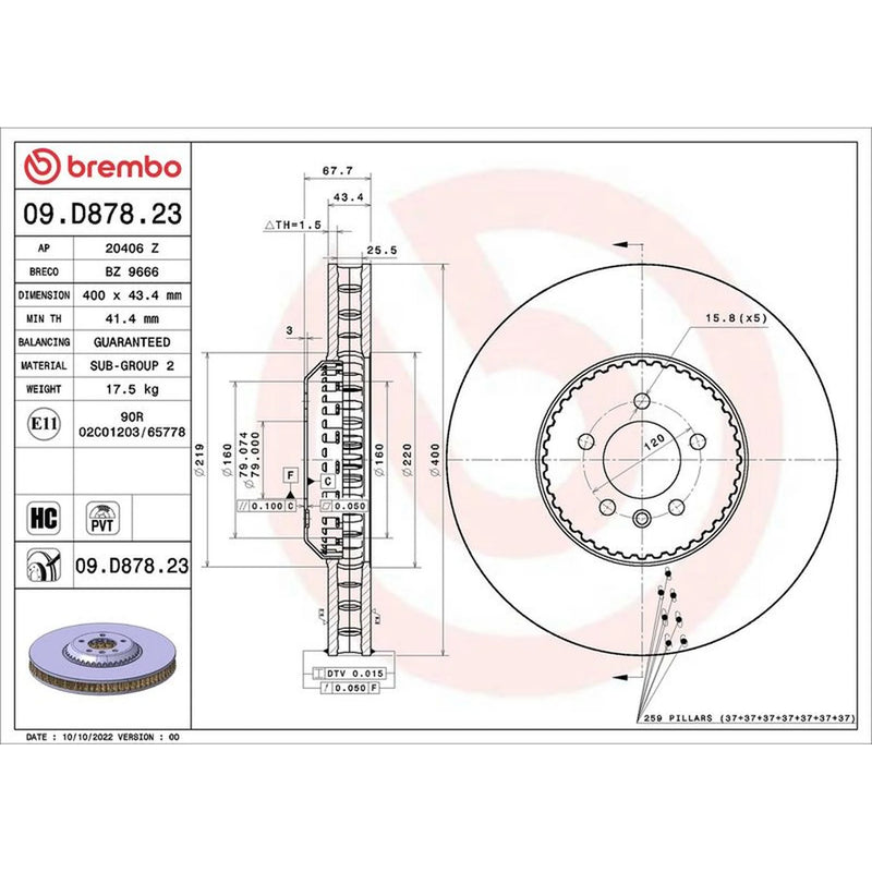 Brembo Steel Front Brake Disc Hub Brake Discs 09.D878.23