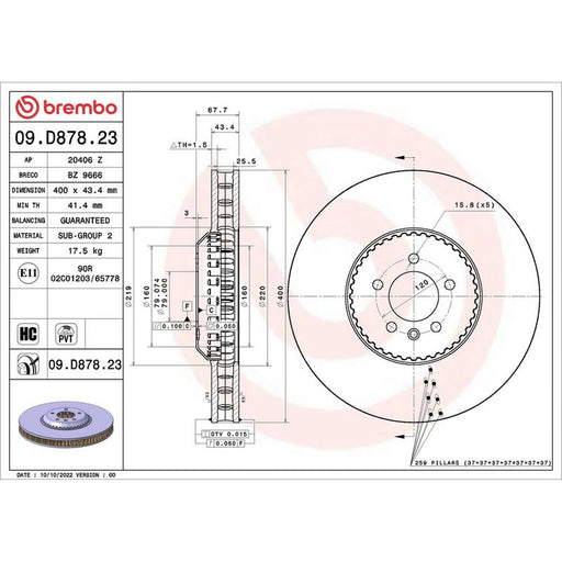 Brembo Steel Front Brake Disc Hub Brake Discs 09.D878.23