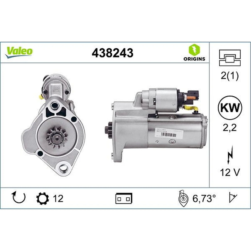 Valeo Starter Motor 12V 2.2kW 12 Teeth 438243