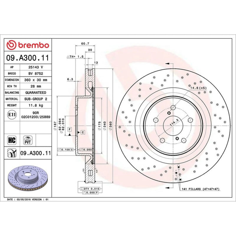 Brembo 2 x Perforated/Vented Front Brake Discs 09.A300.11