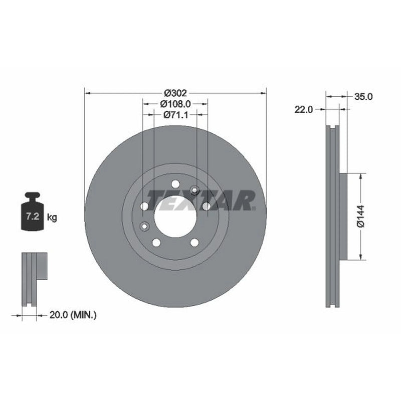 Textar 2 x Externally Vented Rear Brake Discs 92197103