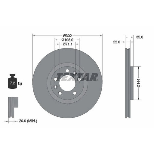 Textar 2 x Externally Vented Rear Brake Discs 92197103