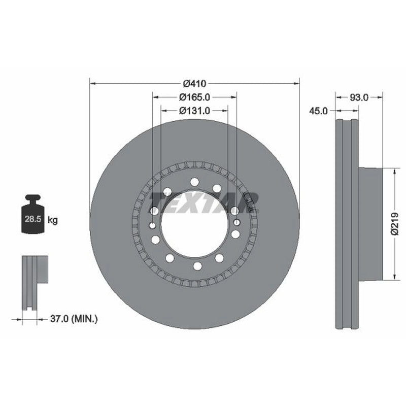 Textar 2 x Externally Vented Brake Discs 93309100 OE 20700508 5010598308