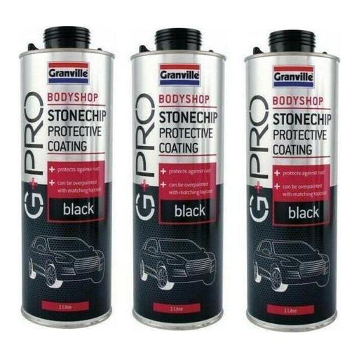 3 x Granville Black Stone Chip Spray Paint All Round Protection 1 Litre Granville  - Town Parts