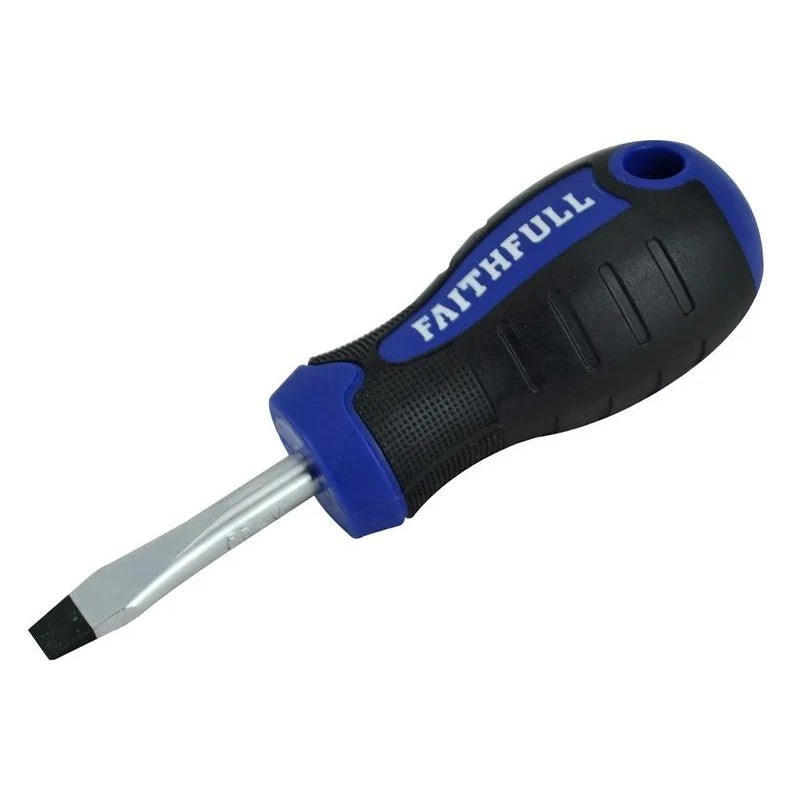 Faithfull Soft Grip Stubby Screwdriver Flared Slotted Tip 6.5 x 38mm - FAISDFS