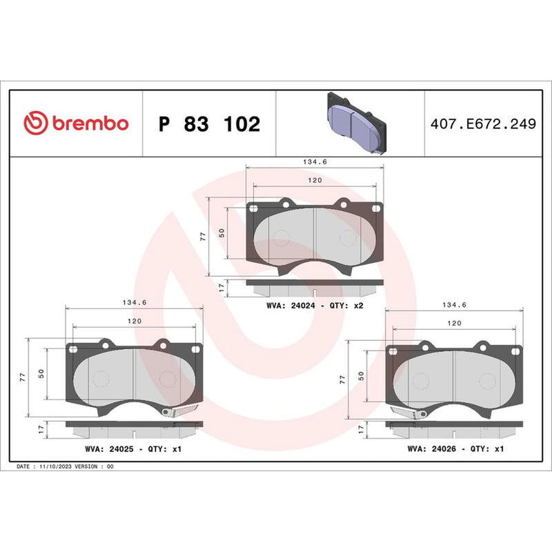 Brembo 4 x Front Brake Pad Set P83102