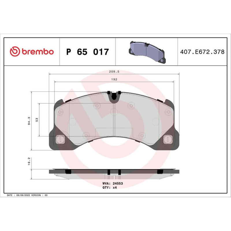 Brembo 4 x Front Brake Pad Set P65017