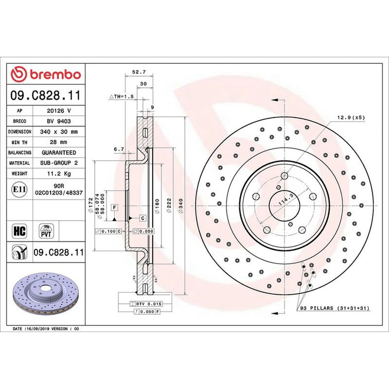 Brembo 2 x Perforated/Vented Front Brake Discs 09.C828.11