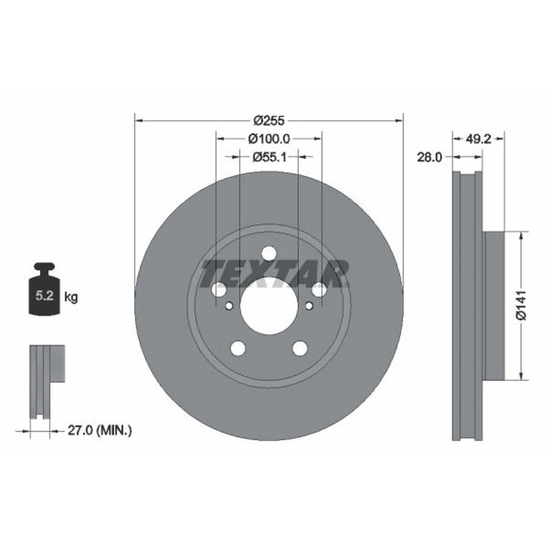 Textar 2 x Front Brake Discs 92077500-x2