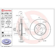 Brembo 2 x Internally Vented Front Brake Discs 09.A706.11