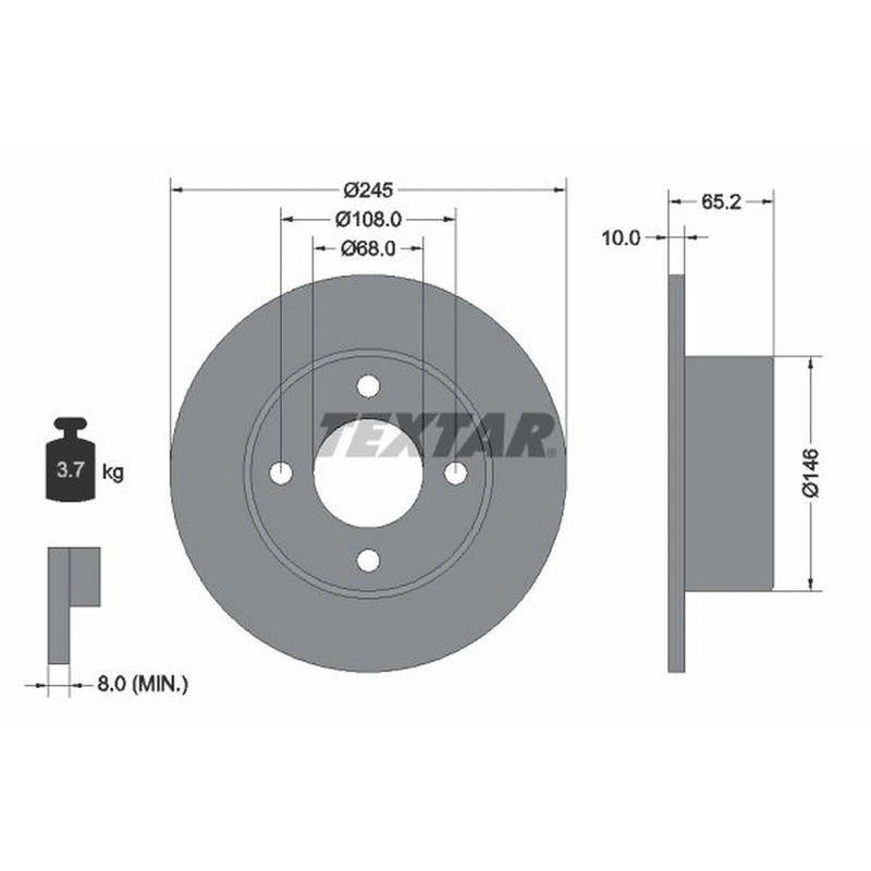 Textar 2 x Solid Rear Brake Discs 92054300
