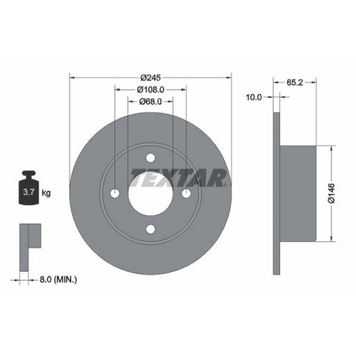 Textar 2 x Solid Rear Brake Discs 92054300