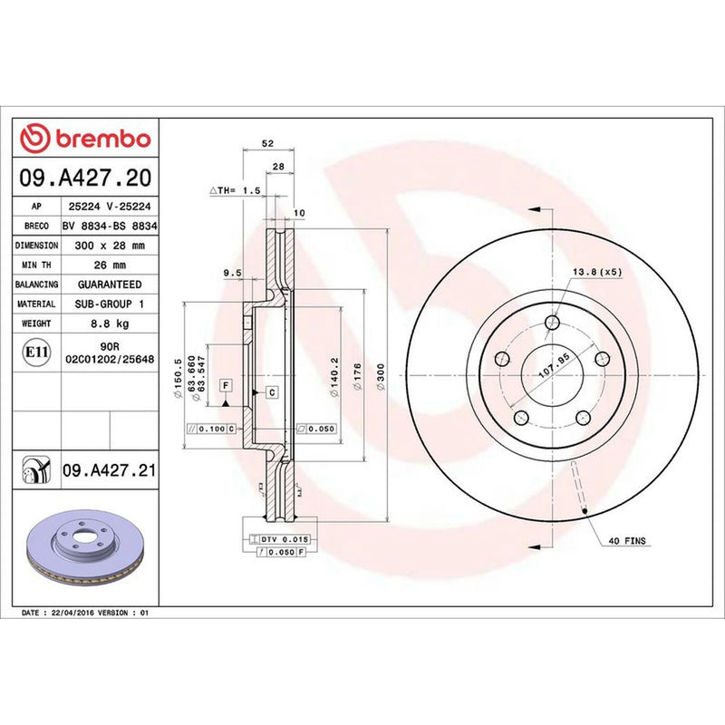 Brembo 2 x Front Brake Discs 09.A427.21