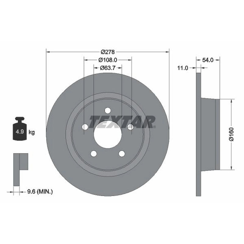 Textar 2 x Solid Rear Brake Discs 92124903