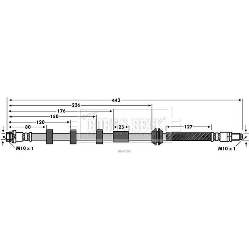 Borg & Beck Brake Hydraulic Hose Line Front Left BBH7598