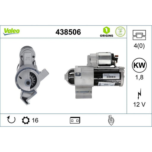 Valeo Starter Motor 12V 1.8kW 16 Teeth 438506