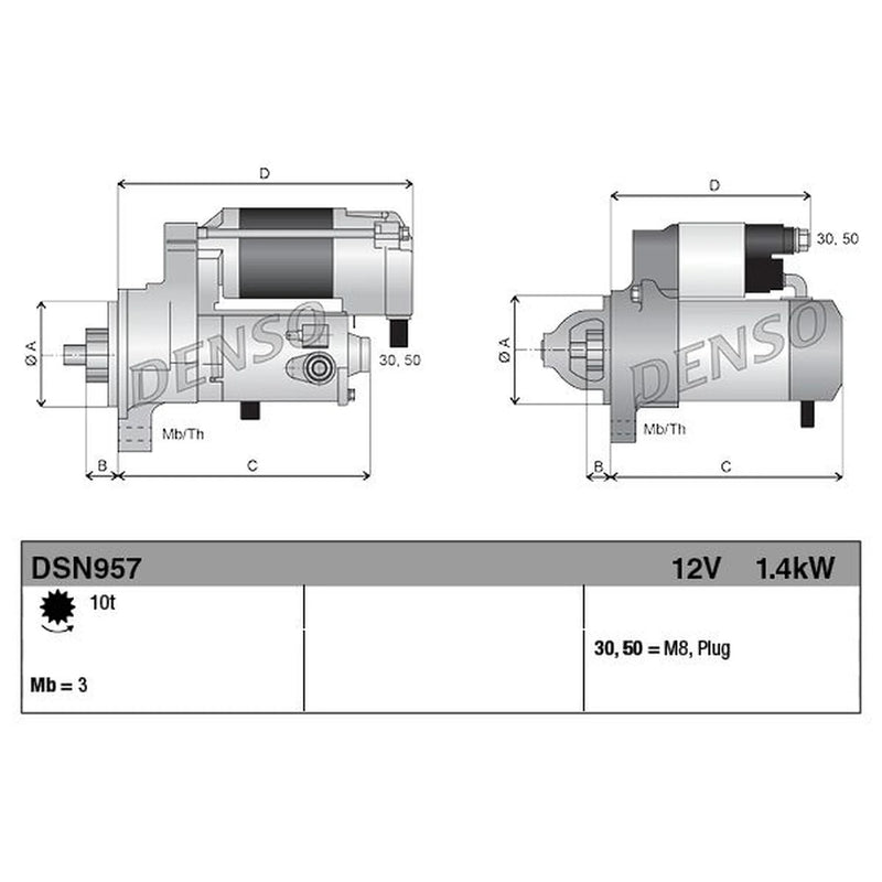 Denso Starter Motor 12V 1.4kW 10 Teeth DSN957