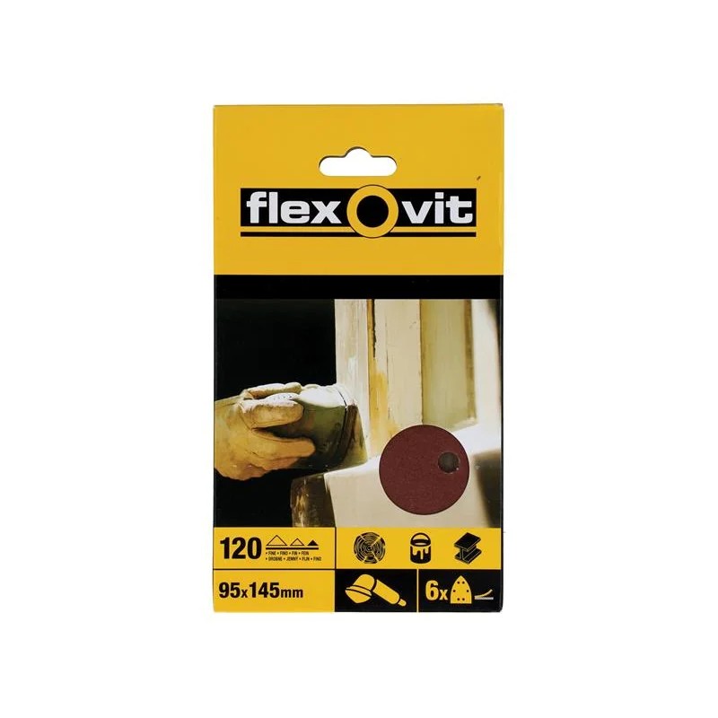 Flexovit Detail Hook & Loop Sanding Sheets 95x145mm Fine 120G (Pack 6)