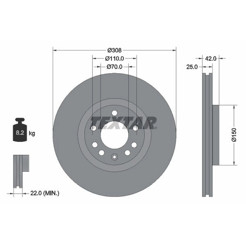 Textar 2 x Externally Vented Brake Discs 92110903