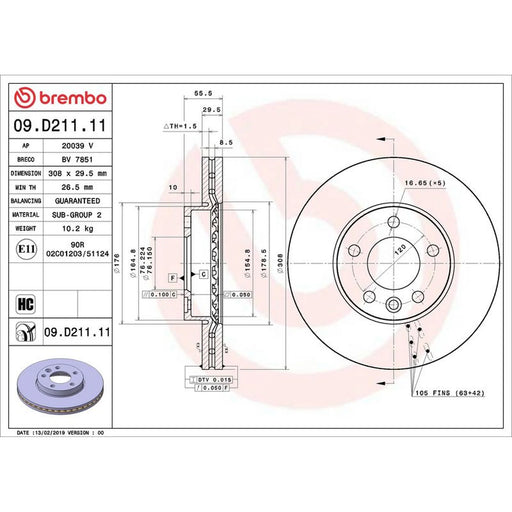 Brembo 2 x Front Brake Discs 09.D211.11