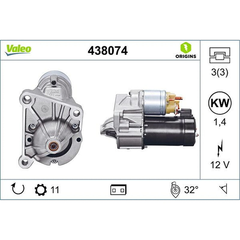 Valeo Starter Motor 12V 1.4kW 11 Teeth 438074