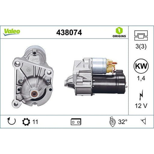 Valeo Starter Motor 12V 1.4kW 11 Teeth 438074