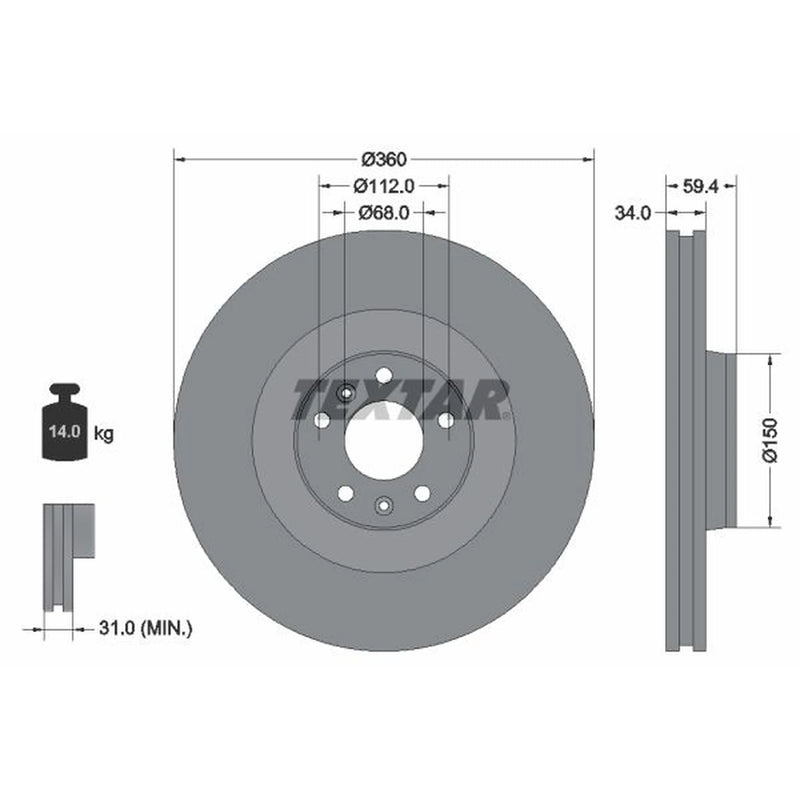 Textar 2 x Internally Vented Brake Discs 92122203