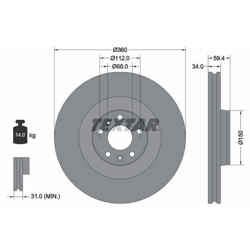 Textar 2 x Internally Vented Brake Discs 92122203