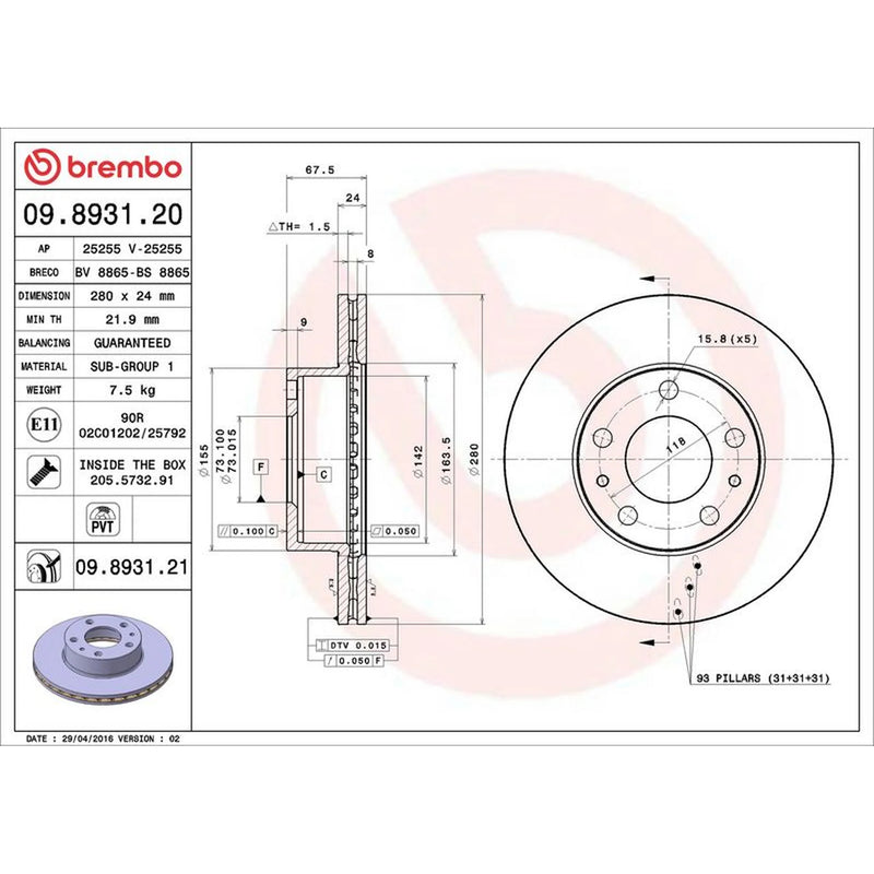 Brembo 2 x Front Brake Discs 09.8931.21