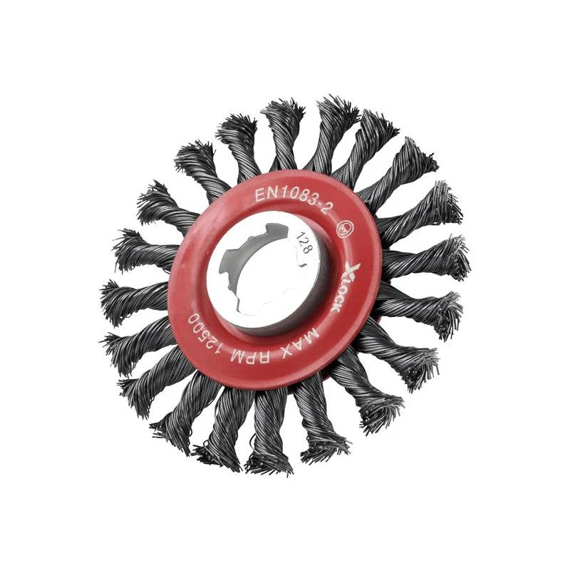 Faithfull X-LOCK Conical Wire Brush 115mm M14x2, 0.50mm Steel Wire