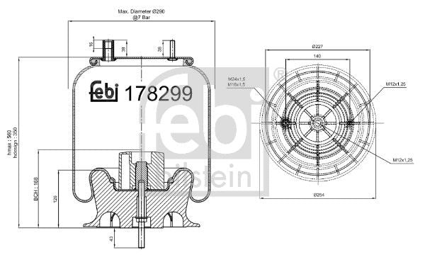 Febi Air Suspension Bellow 254mm Rear