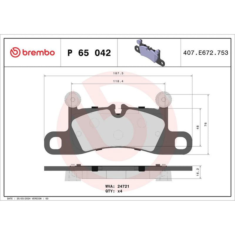 Brembo 4 x Rear Brake Pad Set P65042