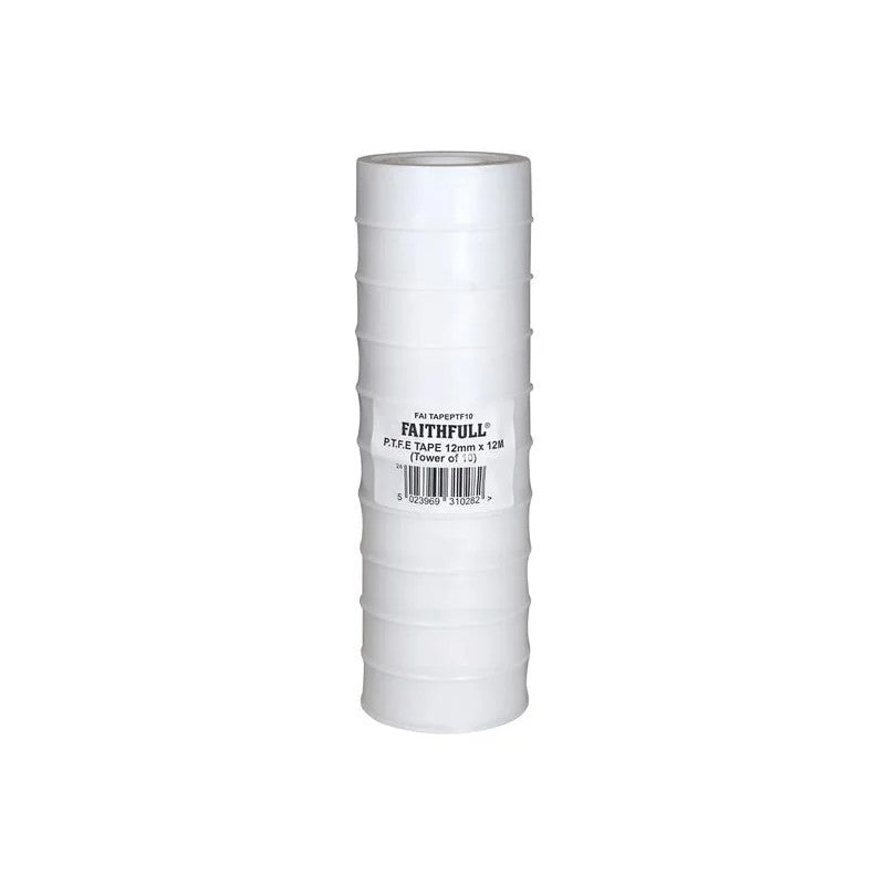Faithfull P.T.F.E Tape 12mm x 12m White (Pack 10) - FAITAPEPTF10