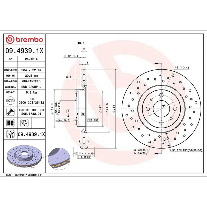 Brembo Xtra 2 x Perforated/Vented Front Brake Discs 09.4939.1X