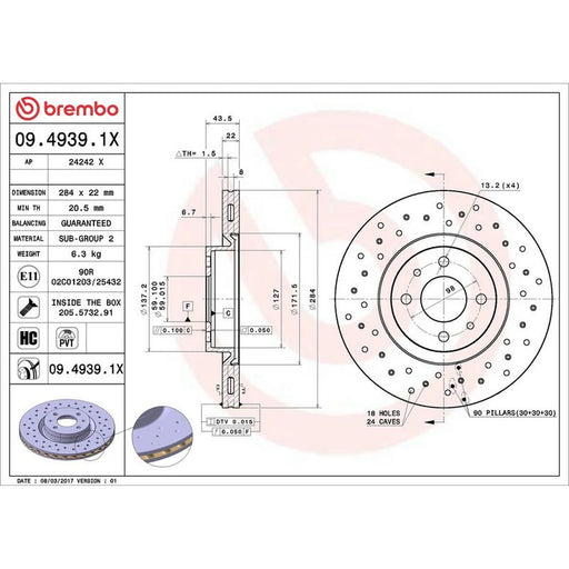 Brembo Xtra 2 x Perforated/Vented Front Brake Discs 09.4939.1X