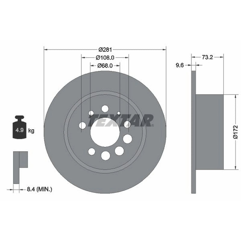 Textar 2 x Solid Rear Brake Discs 92031400