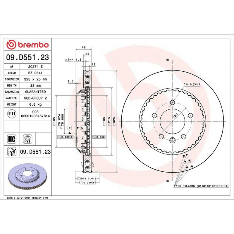 Brembo Steel Rear Brake Disc Hub Brake Discs 09.D551.23