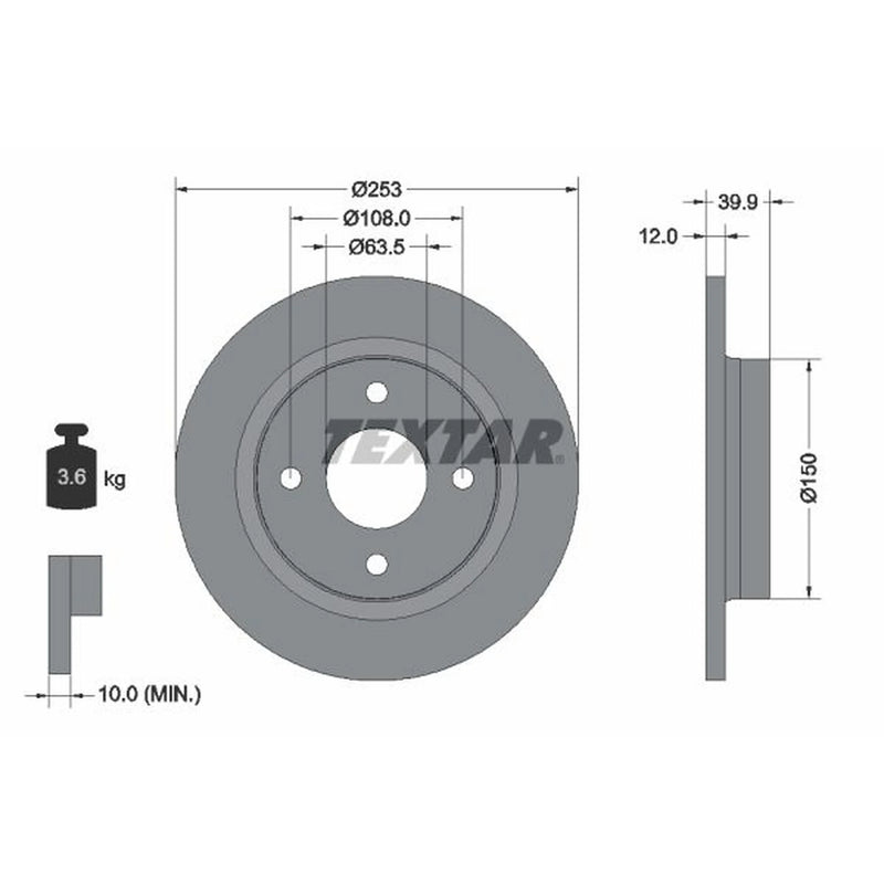 Textar 2 x Solid Rear Brake Discs 92292803