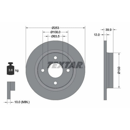 Textar 2 x Solid Rear Brake Discs 92292803